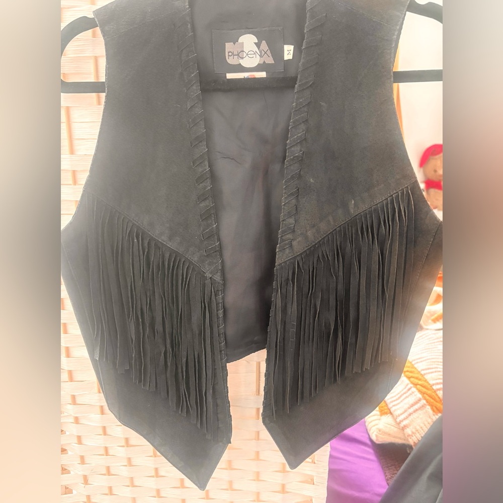 Black Fringe Women's Vest authentic leather